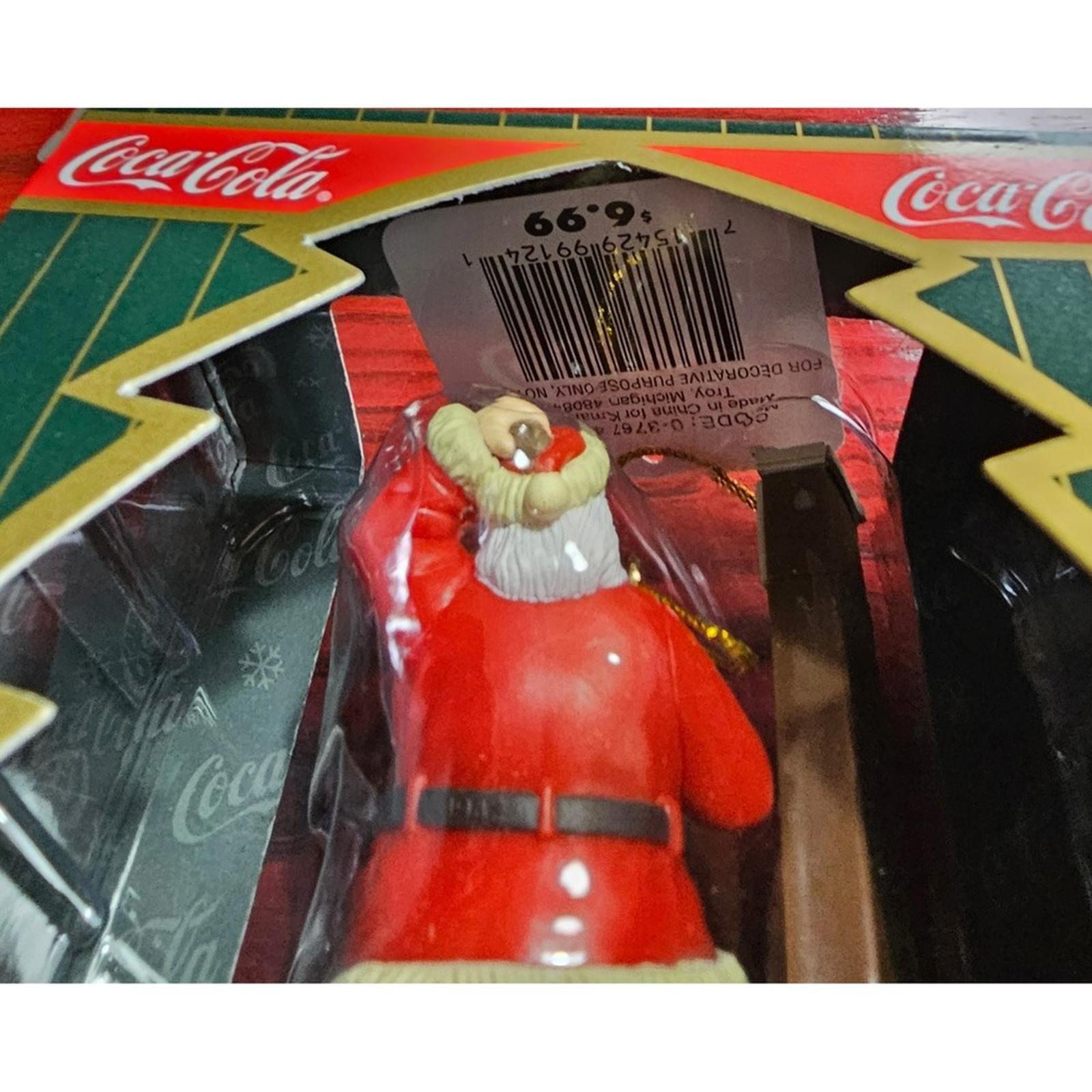 Vintage 1999 Coca Cola Trim A Tree Santa With Clock Ornament In Box