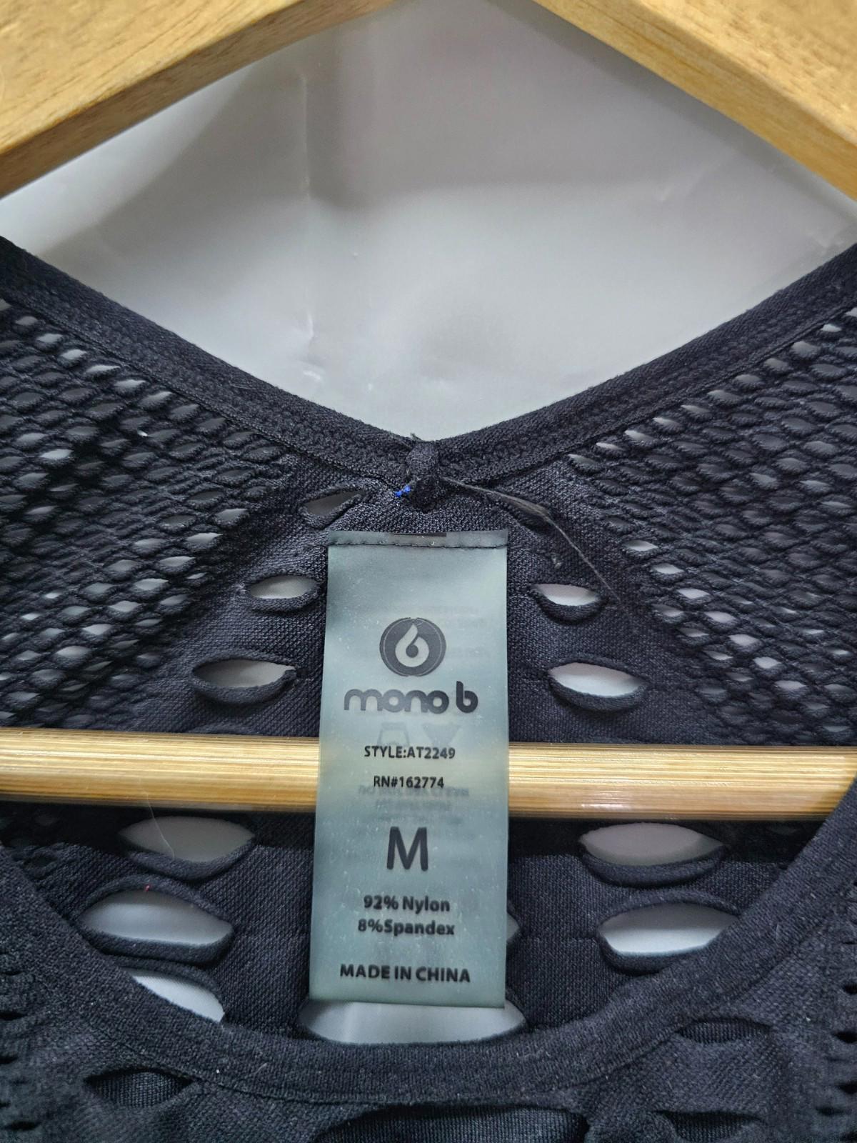 Mono B Women’s Black Mesh Cutout Sports Bra Size Medium