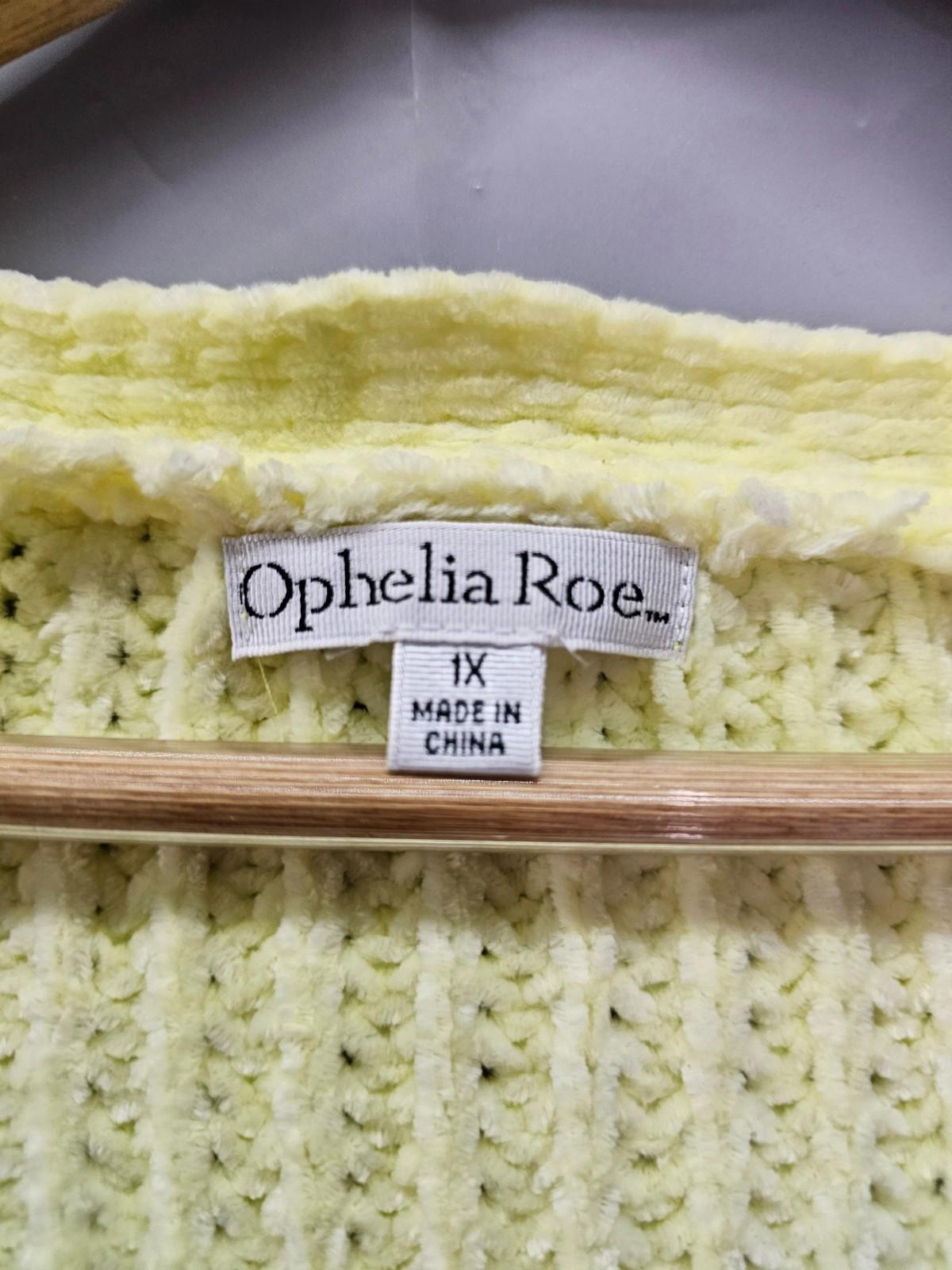 Ophelia Roe Chenille Knit Cardigan Pale Yellow Women’s 1X