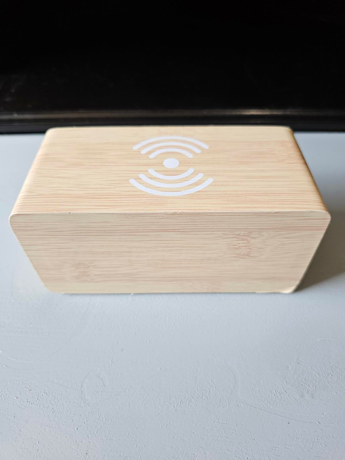 Bauhn Wireless Charging Digital Clock Bamboo Wood Finish (Model 7091946)