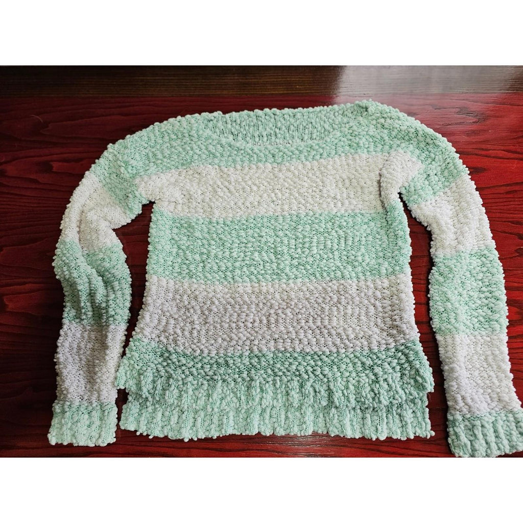 Mint Cream Striped Popcorn Knit Sweater XS Small Soft AF Cozy