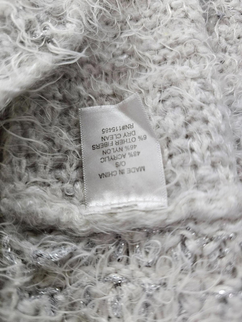 White Fuzzy Infinity Scarf Soft Knit Acrylic Blend with Silver Thread