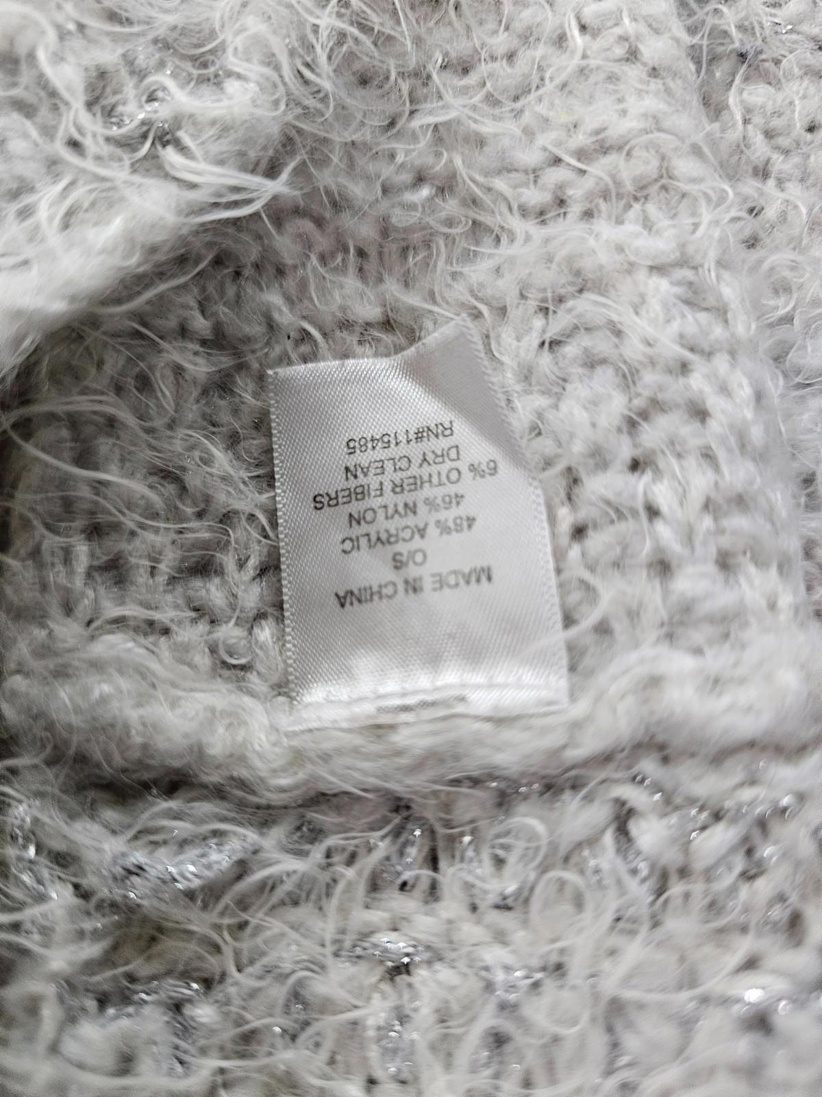 White Fuzzy Infinity Scarf Soft Knit Acrylic Blend with Silver Thread