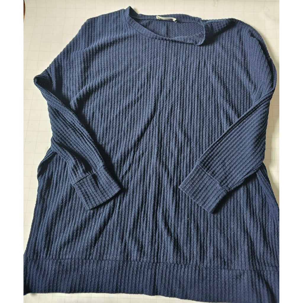 Zenana Blue Waffle Knit Pullover Sweater Women's Large