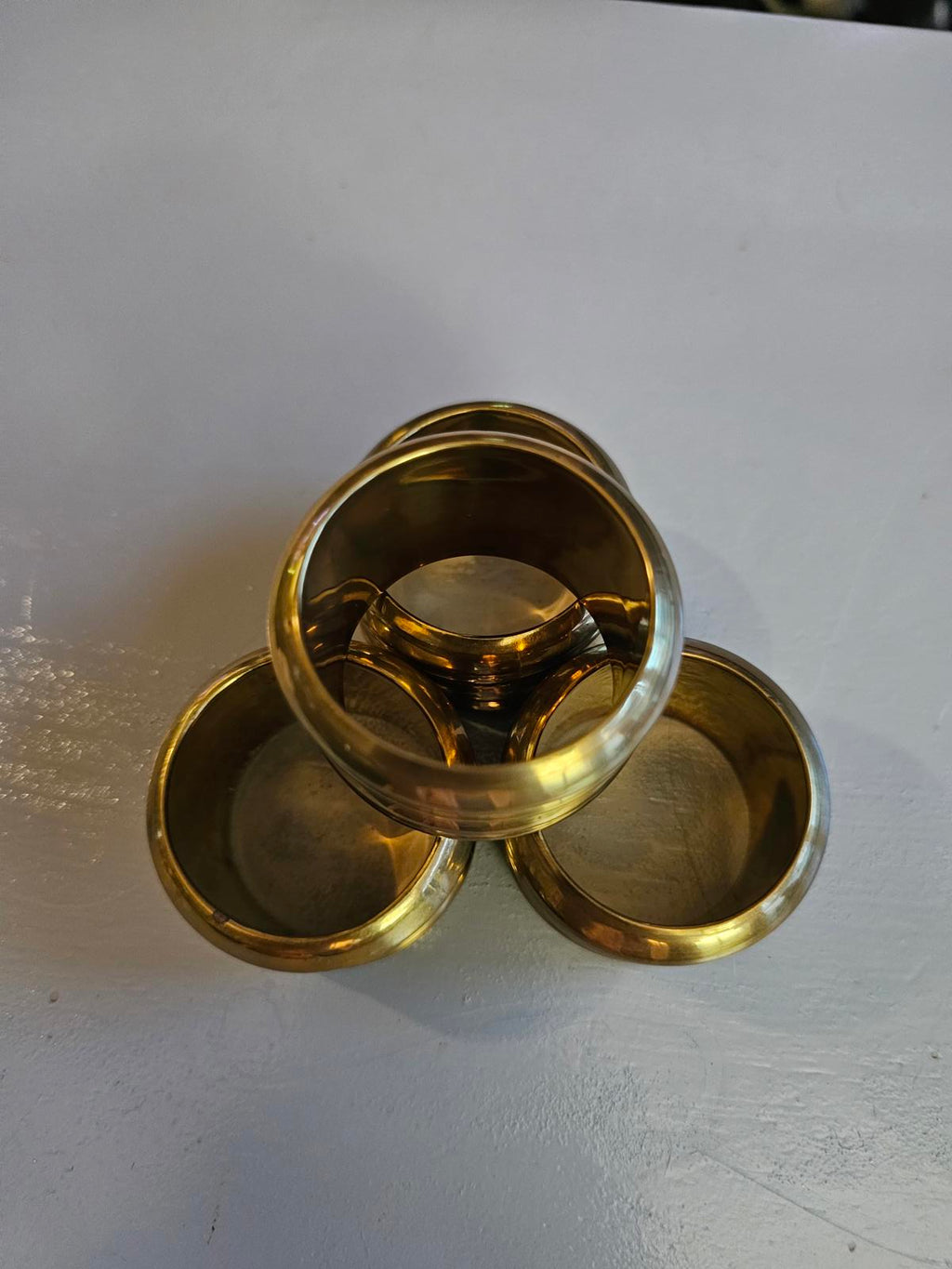 Set of 4 Brass Napkin Rings Gold Tone Twisted Rope Accent Vintage Style