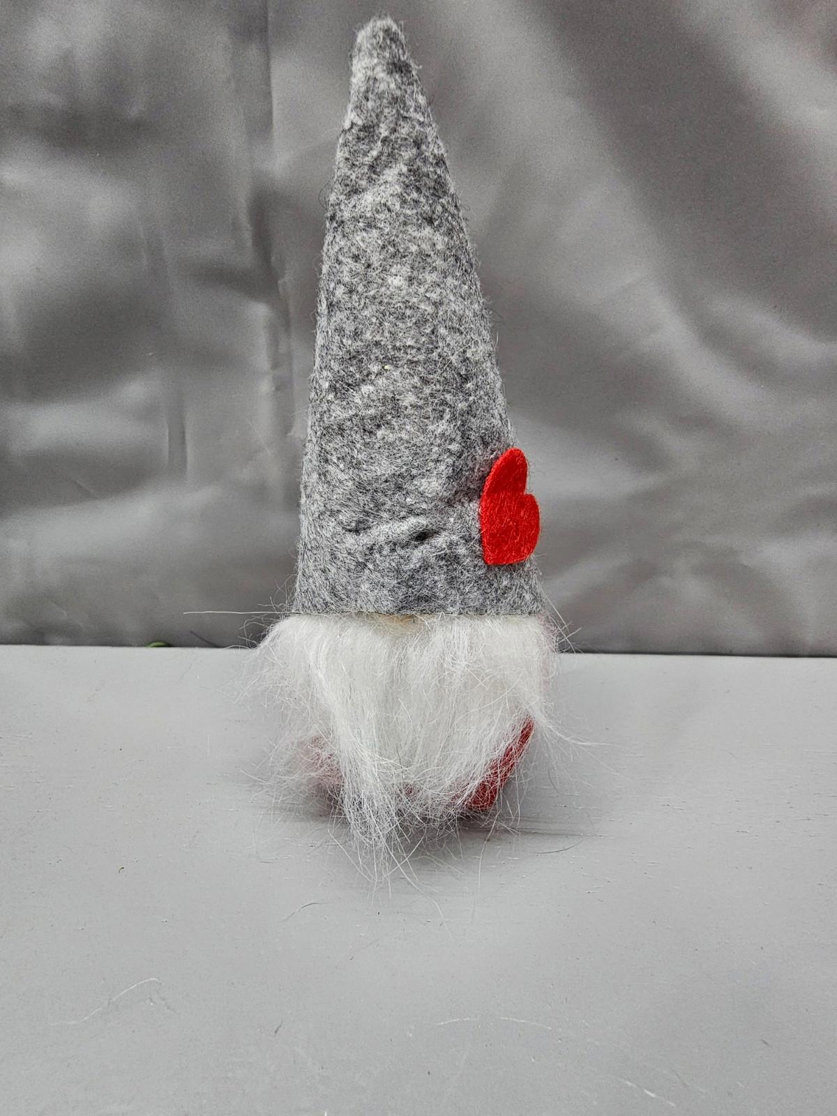Valentine’s Day Gnome Gray Felt Hat with Red Heart Nordic Plush Décor