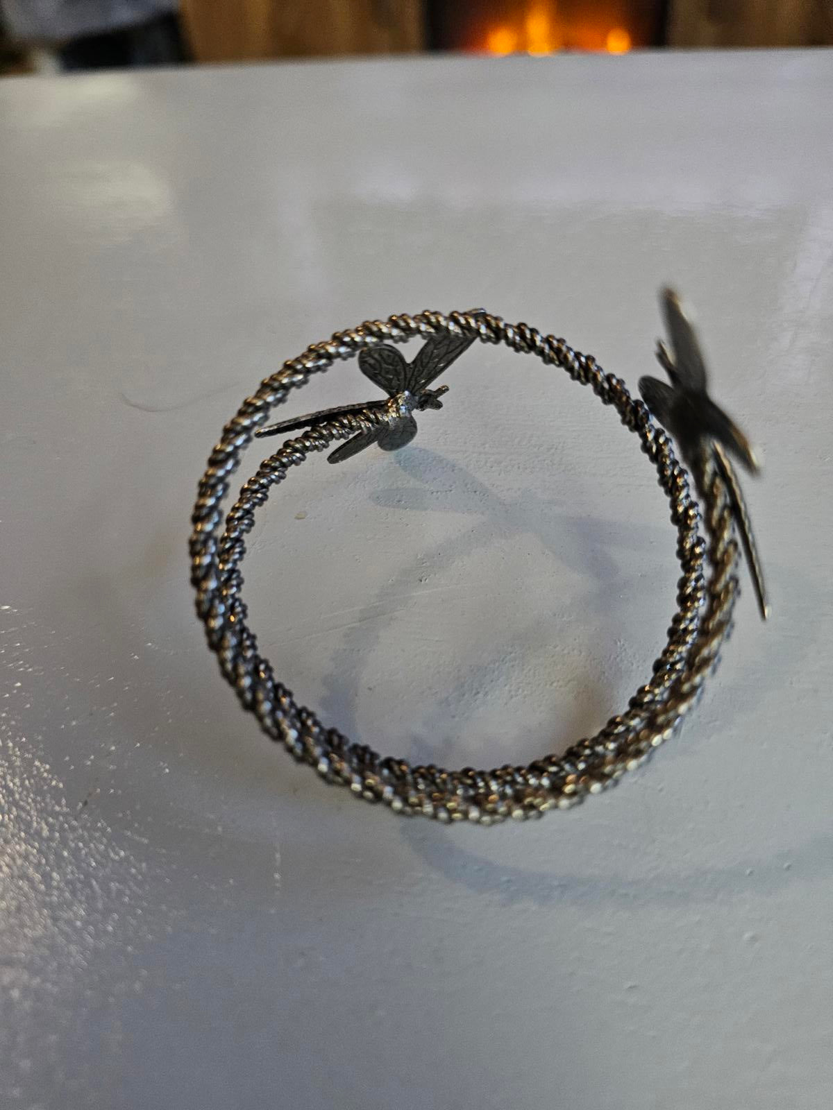 Vintage Inspired Dragonfly Wrap Bracelet Silver Tone Adjustable Boho Jewelry