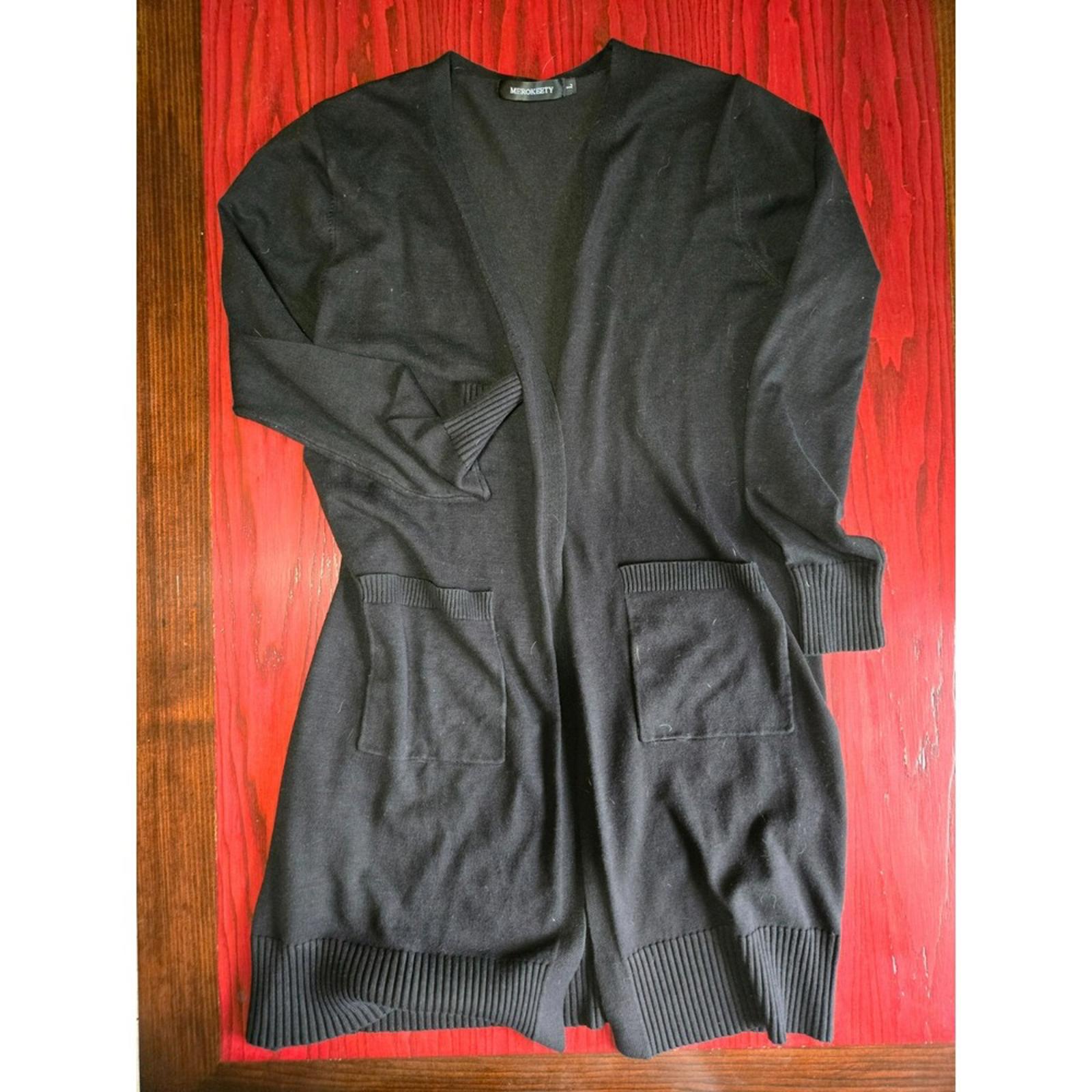 Merokeety Black Open Front Cardigan Sweater Women's Large