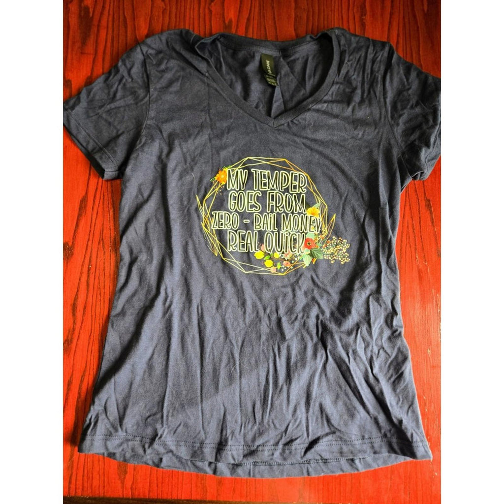 Gildan Softstyle VNeck Tee My Temper Goes From Zero to Bail Money Large