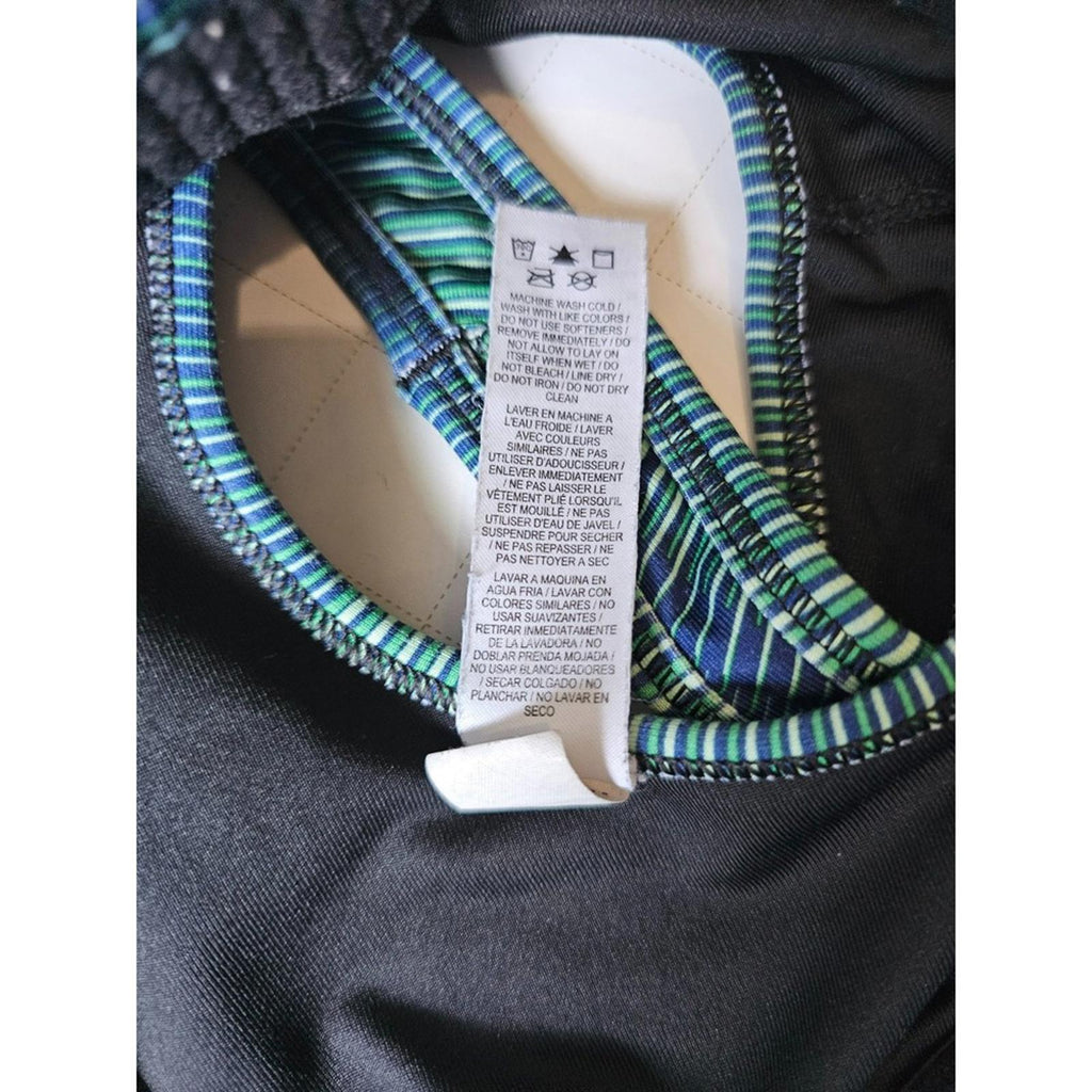 Nike Pro Classic Sports Bra Women's Medium Blue Green Stripe Dri-FIT 864989-324