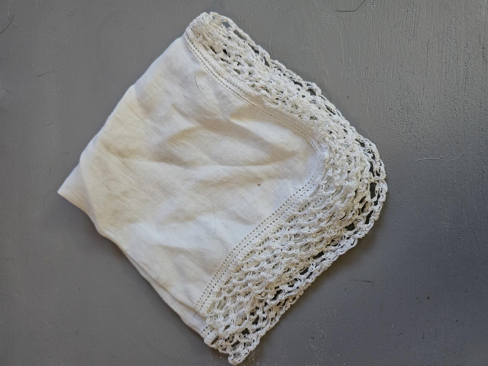 Vintage Linen Handkerchief with Crochet Lace Trim Antique Off White