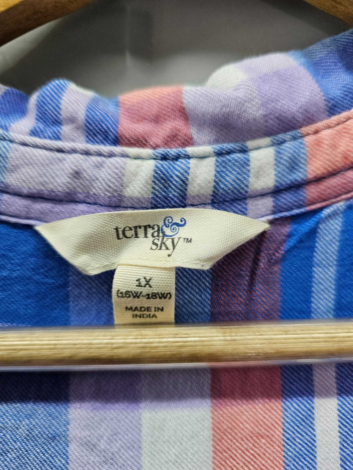 Terra & Sky Sleeveless Plaid Button-Front Top Red, Blue & Purple Women’s 1X