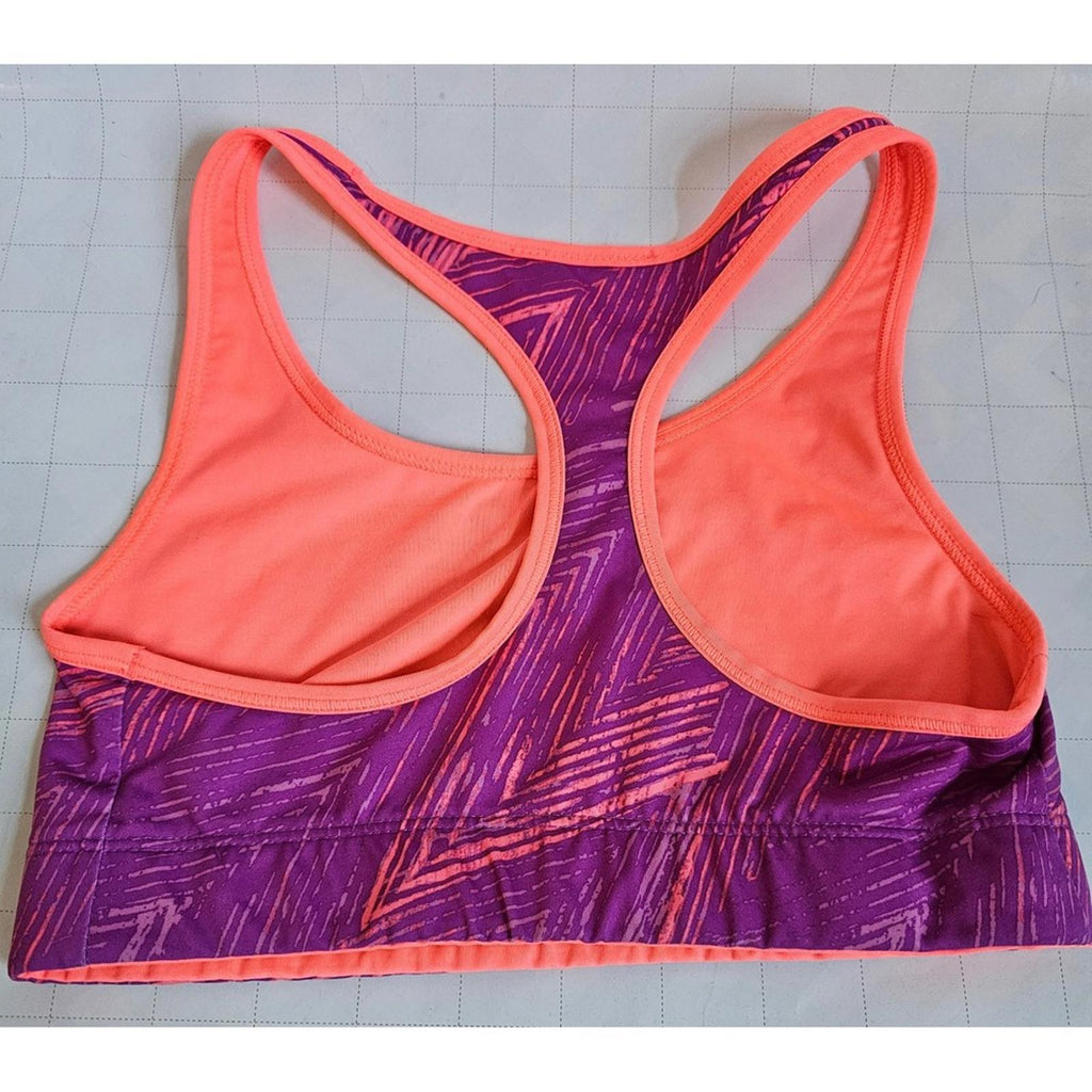 Womens Sports Bra S Purple Pink Zigzag Print Neon Coral Racerback