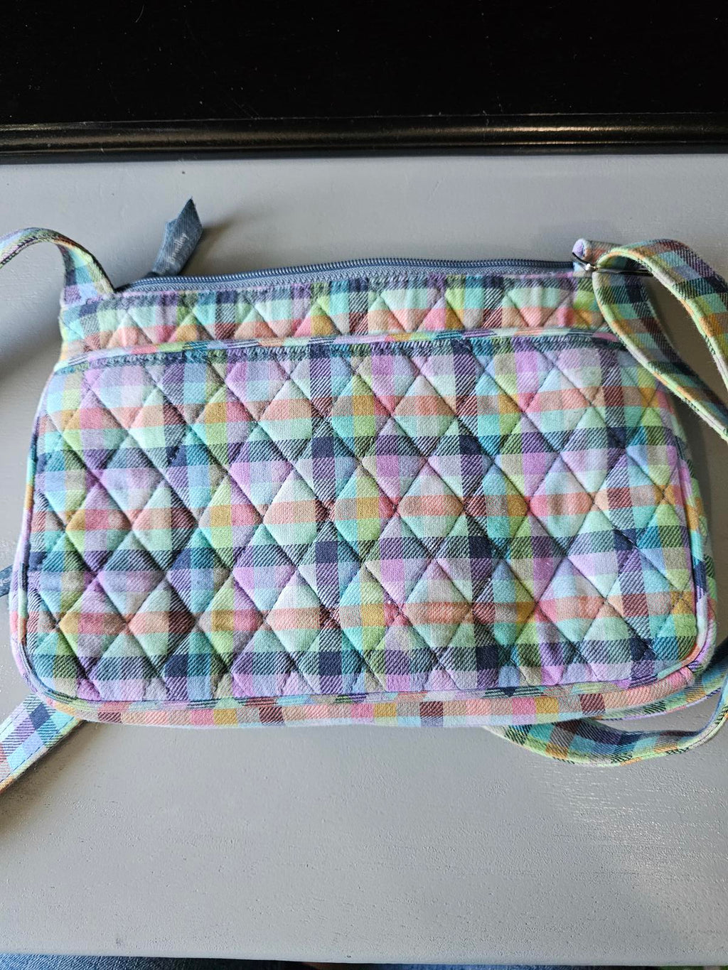 Vera Bradley Small Crossbody Purse Pastel Plaid Quilted Cotton Adjustable Strap