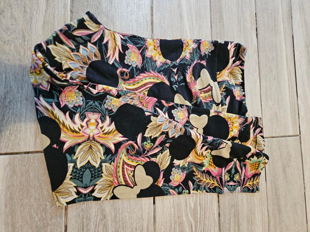 Disney Lularoe TC Leggings Black Minnie Mouse Silhouette Floral Print