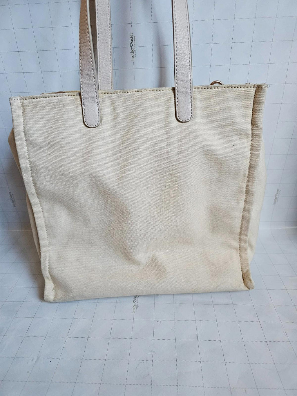 LC Lauren Conrad Canvas Tote Bag Faces Print Beige Cream Tan Purse Kohl’s