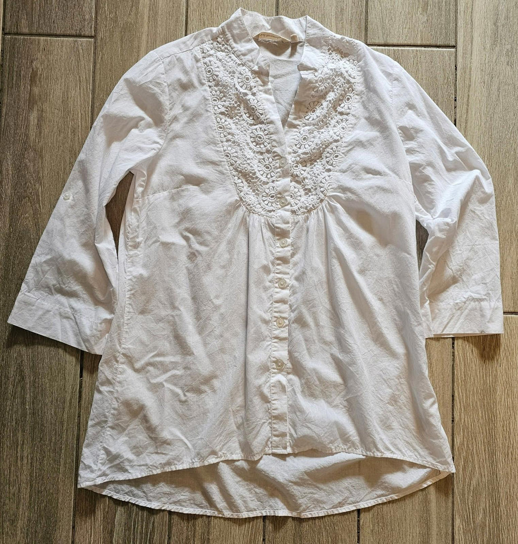 Soft Surroundings Lace Embroidered Tunic Blouse PS White Boho