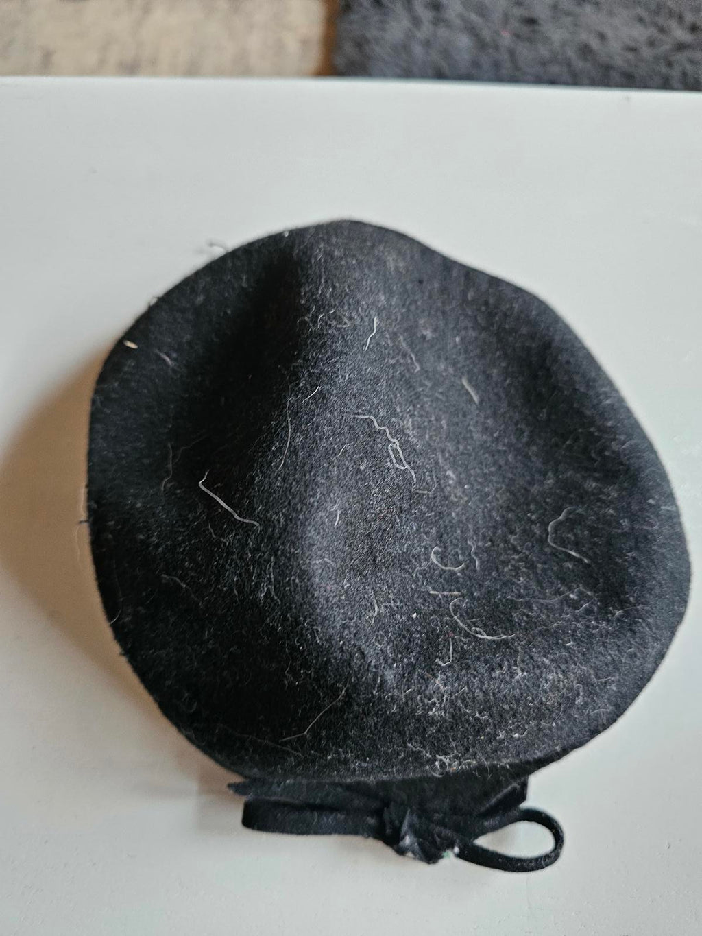 Vintage Black Felt Pillbox Hat with Ribbon Bow 1950s Style Millinery