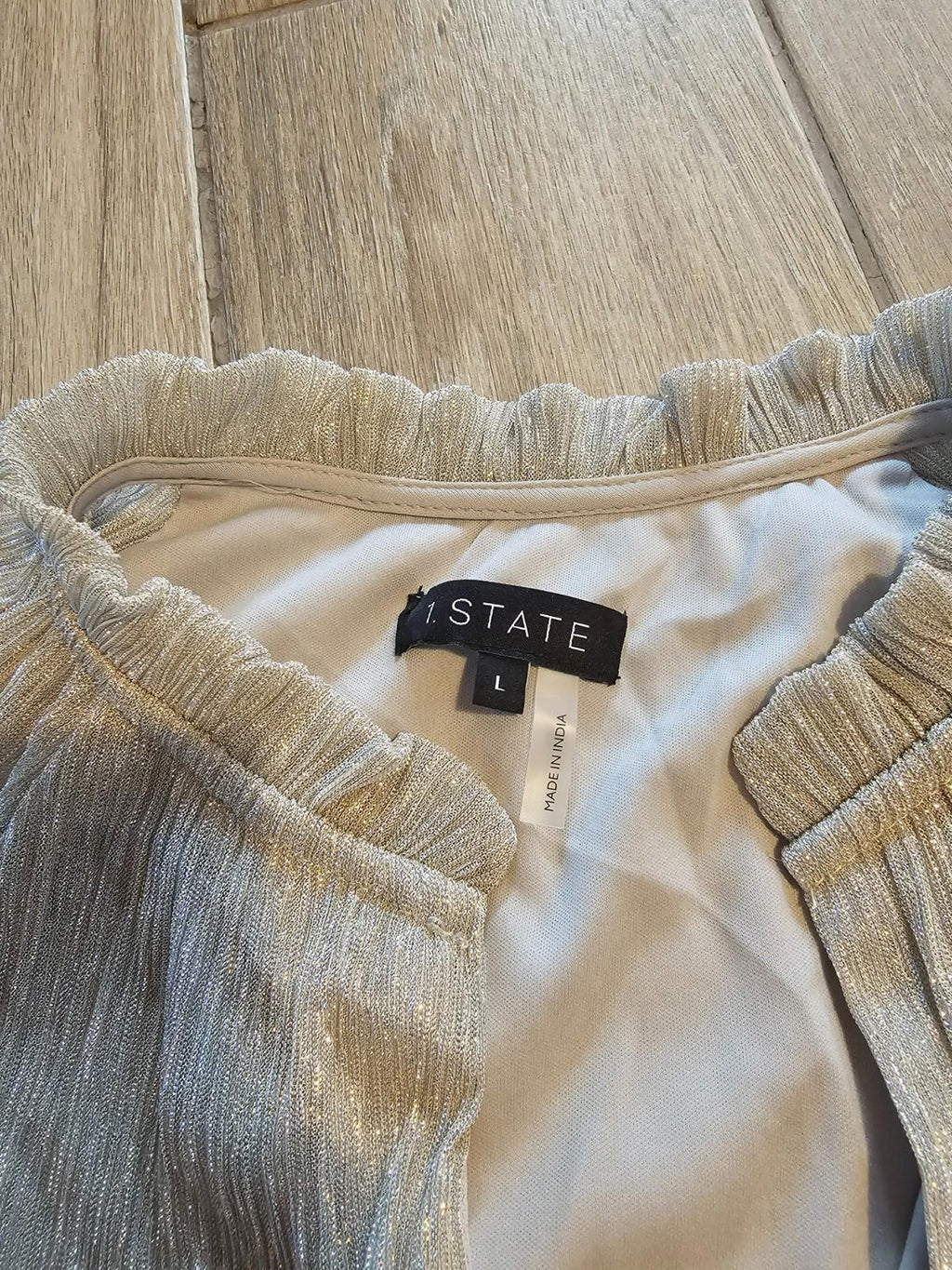 1.STATE Metallic Silver Tiered Long Sleeve Mini Dress – Women’s Large