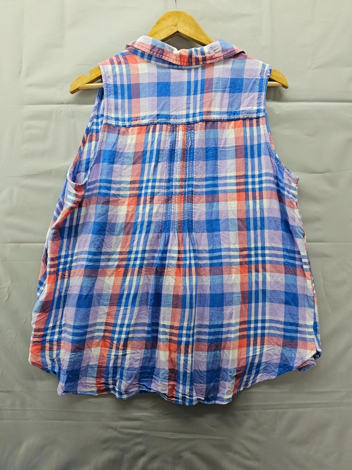 Terra & Sky Sleeveless Plaid Button-Front Top Red, Blue & Purple Women’s 1X