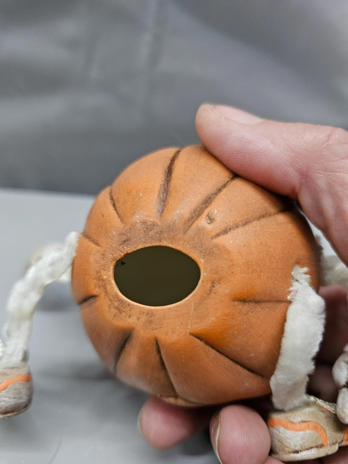 Pumpkin Head Doll Blue Bow Plush Arms Halloween Fall Decor