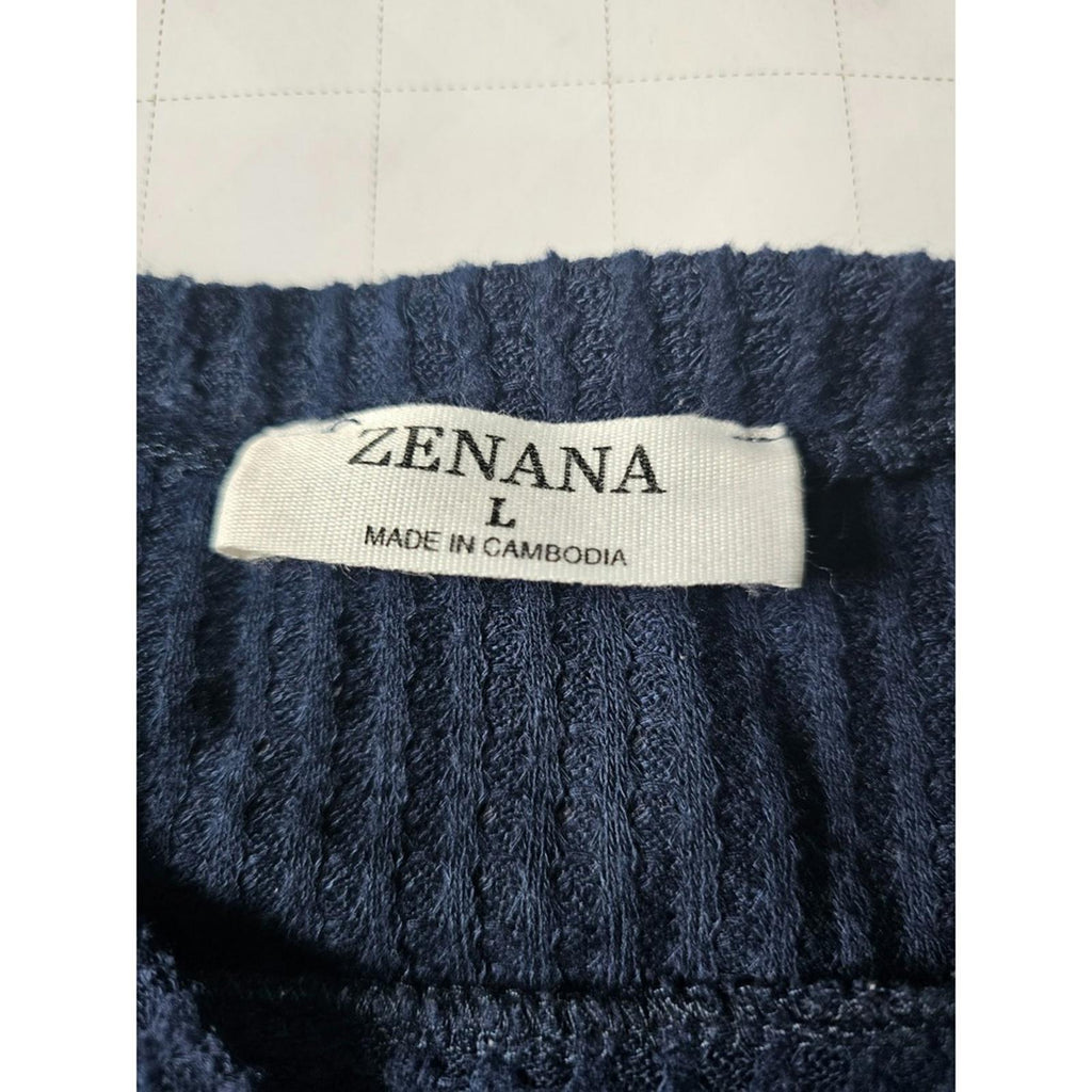 Zenana Blue Waffle Knit Pullover Sweater Women's Large