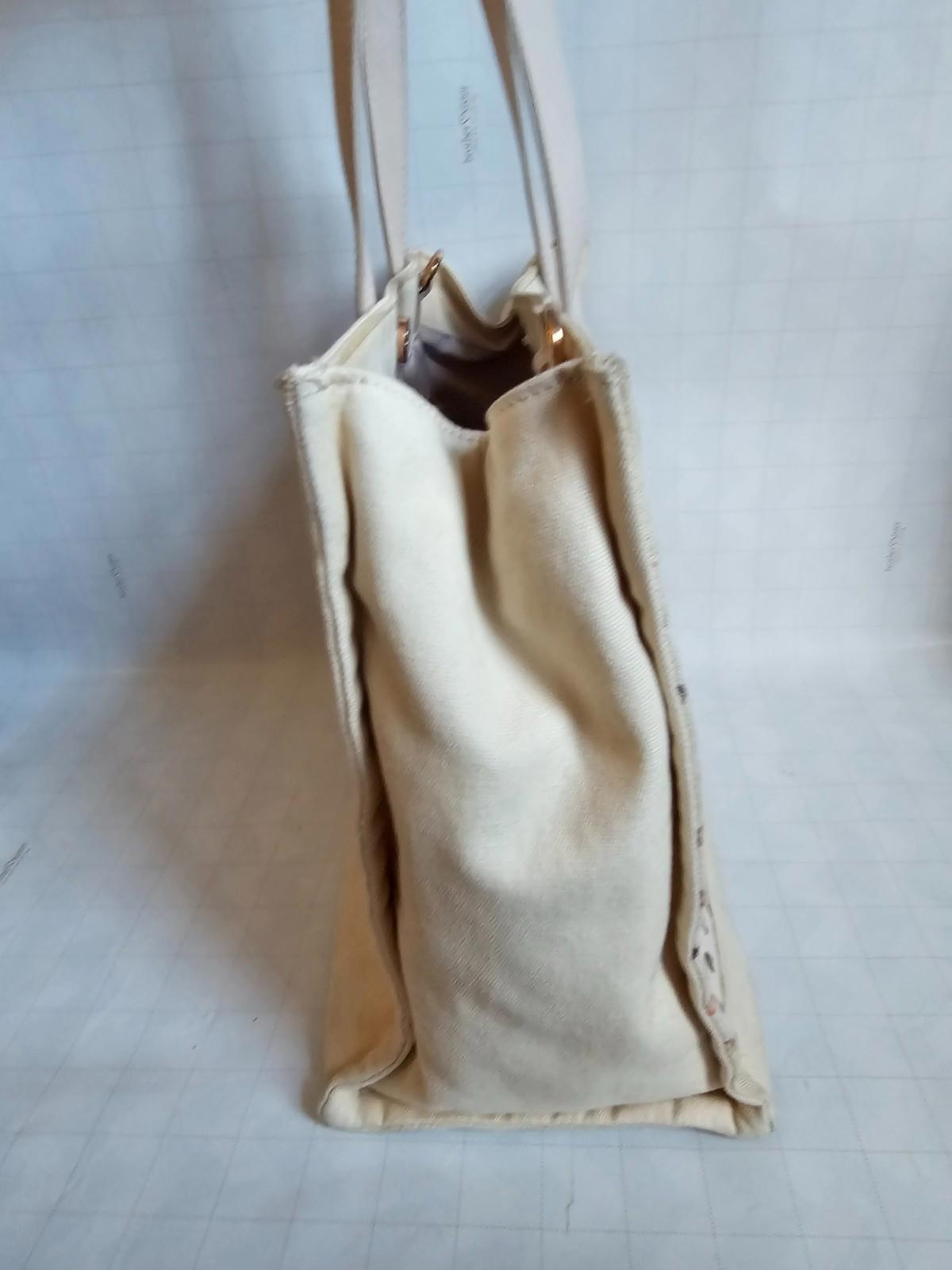 LC Lauren Conrad Canvas Tote Bag Faces Print Beige Cream Tan Purse Kohl’s