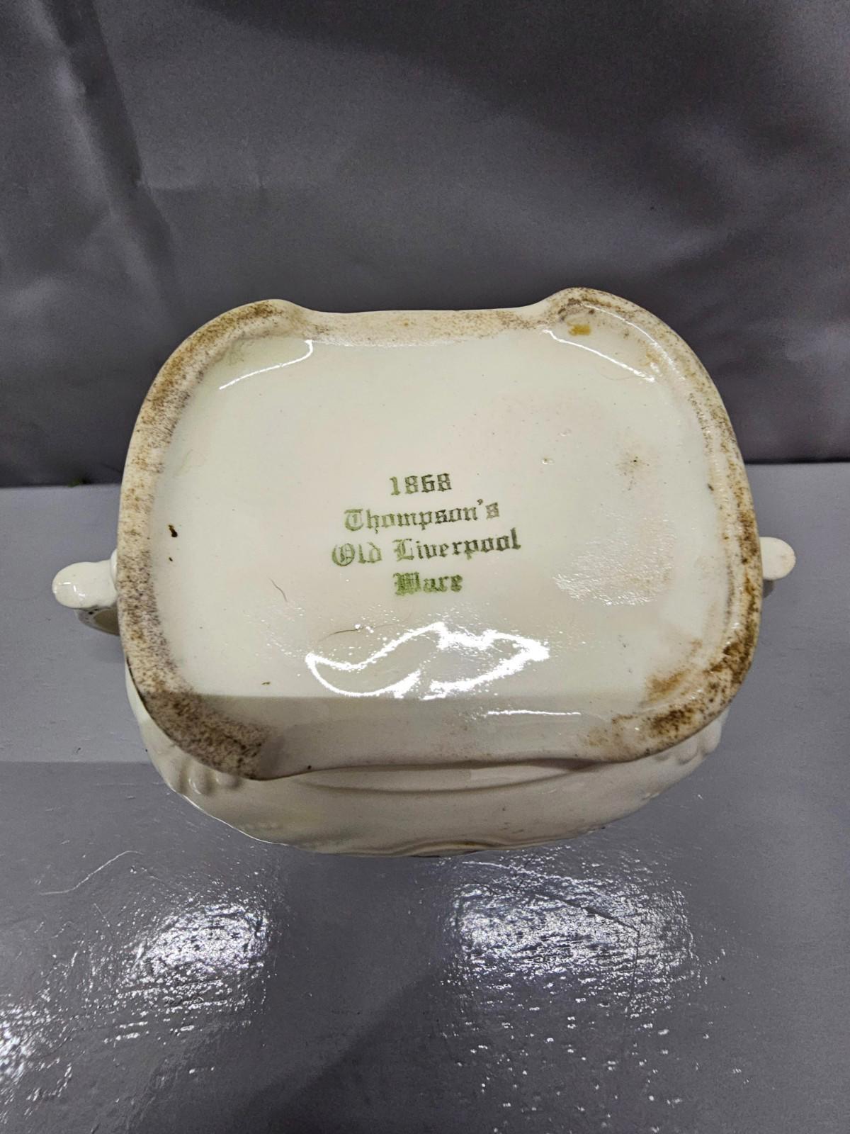 Antique Thompson’s Old Liverpool Ware Sugar Bowl 1868 Floral Double-Handled