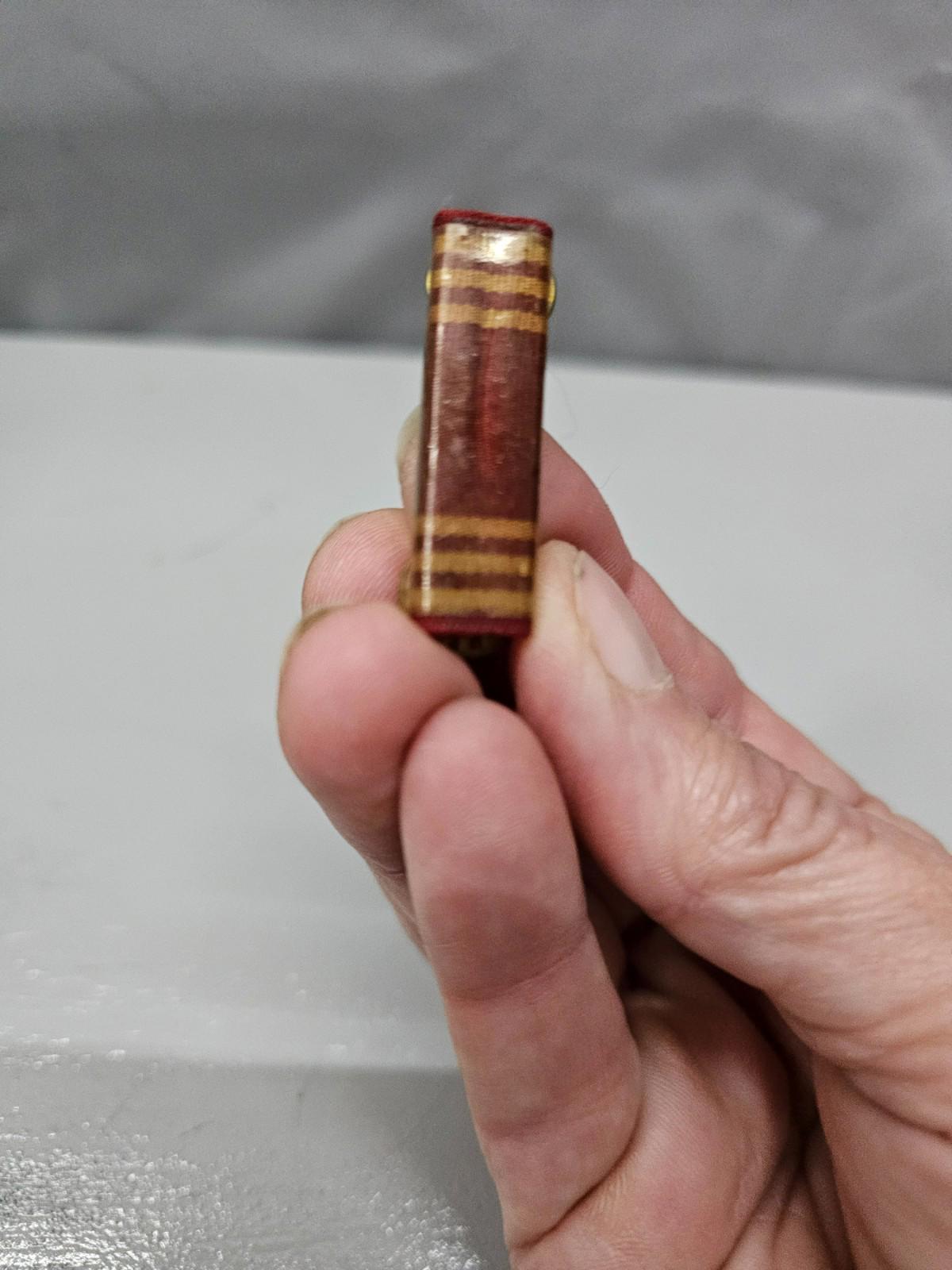 Vintage Military Ribbon Bar Pin Red with Gold Stripes Brass Backing