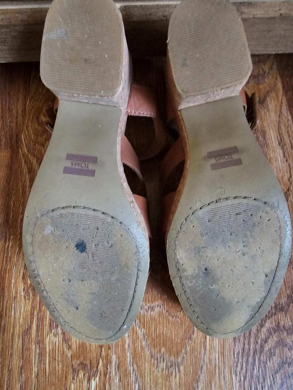 TOMS Wmn Tropez Wedge Sandals Black Suede Leather Size 6.5