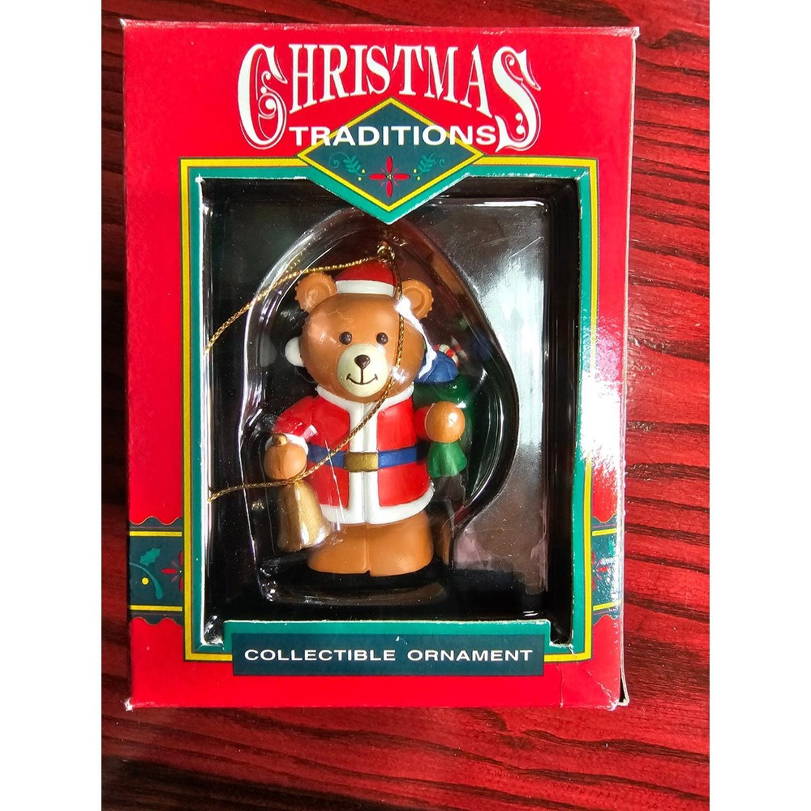 Vintage Christmas Traditions Santa Teddy Bear Ornament Matrix 1990s