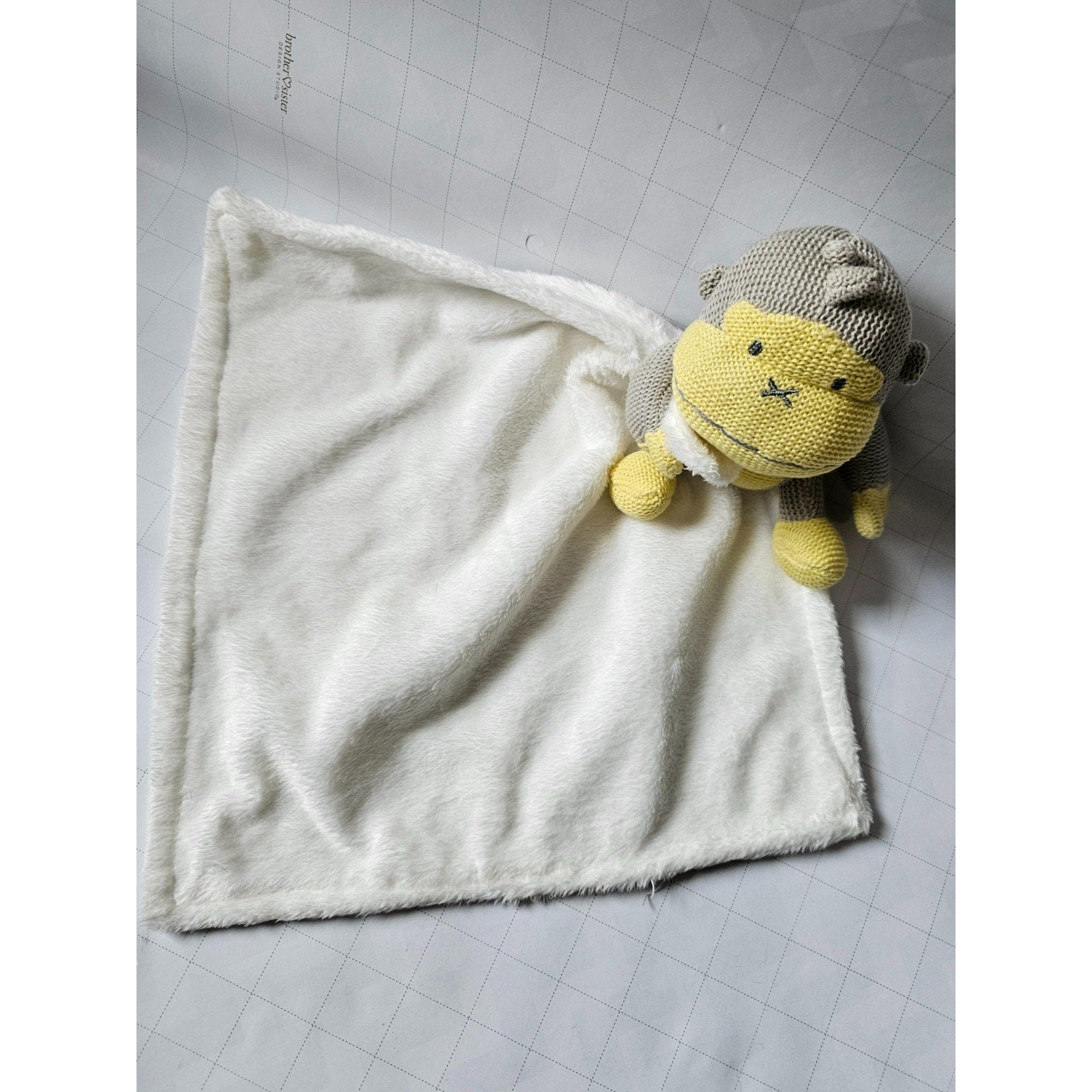 Baby Bum Sun Bum Knit Monkey Lovey Plush Security Blanket Yellow Gray White