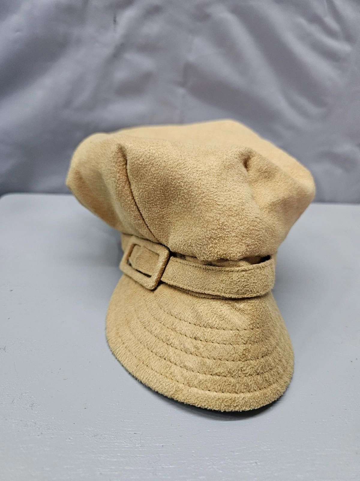 Betmar New York Tan Suede Newsboy Cap Vintage Style with Floral Lining