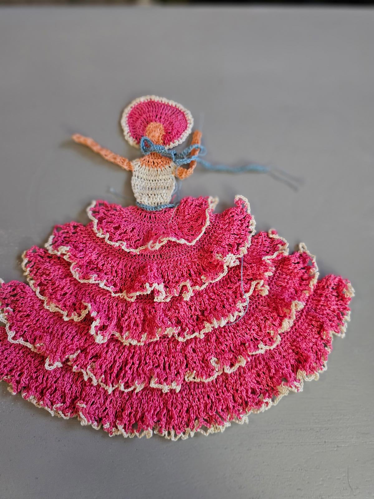 Vintage Crochet Doll Dress Pattern Ruffle Fiesta