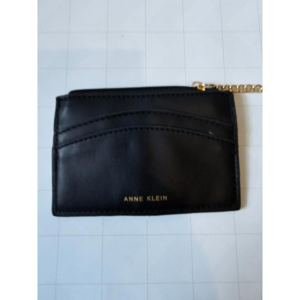 Sleek Black Anne Klein Card Holder Wallet with Gold Chain