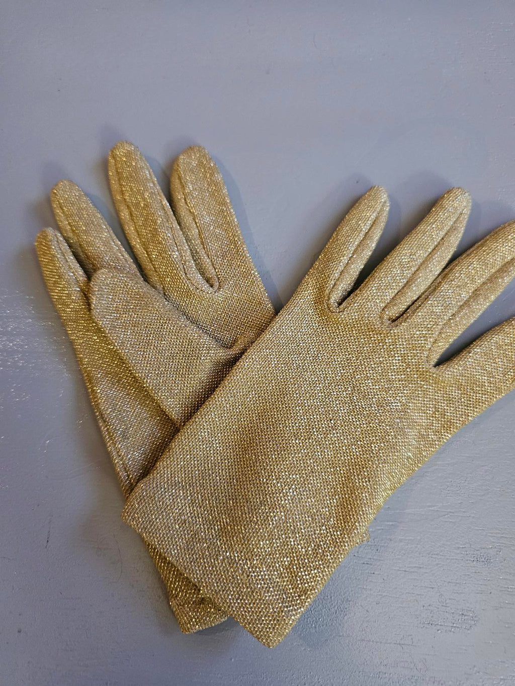 Vintage Gold Metallic Evening Gloves Shimmer Party Dress Gloves, Mid-Length