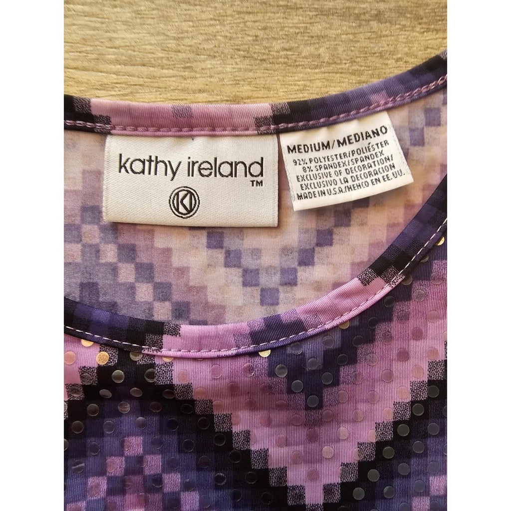 Kathy Ireland Women's Black Purple Sequin Top Blouse L