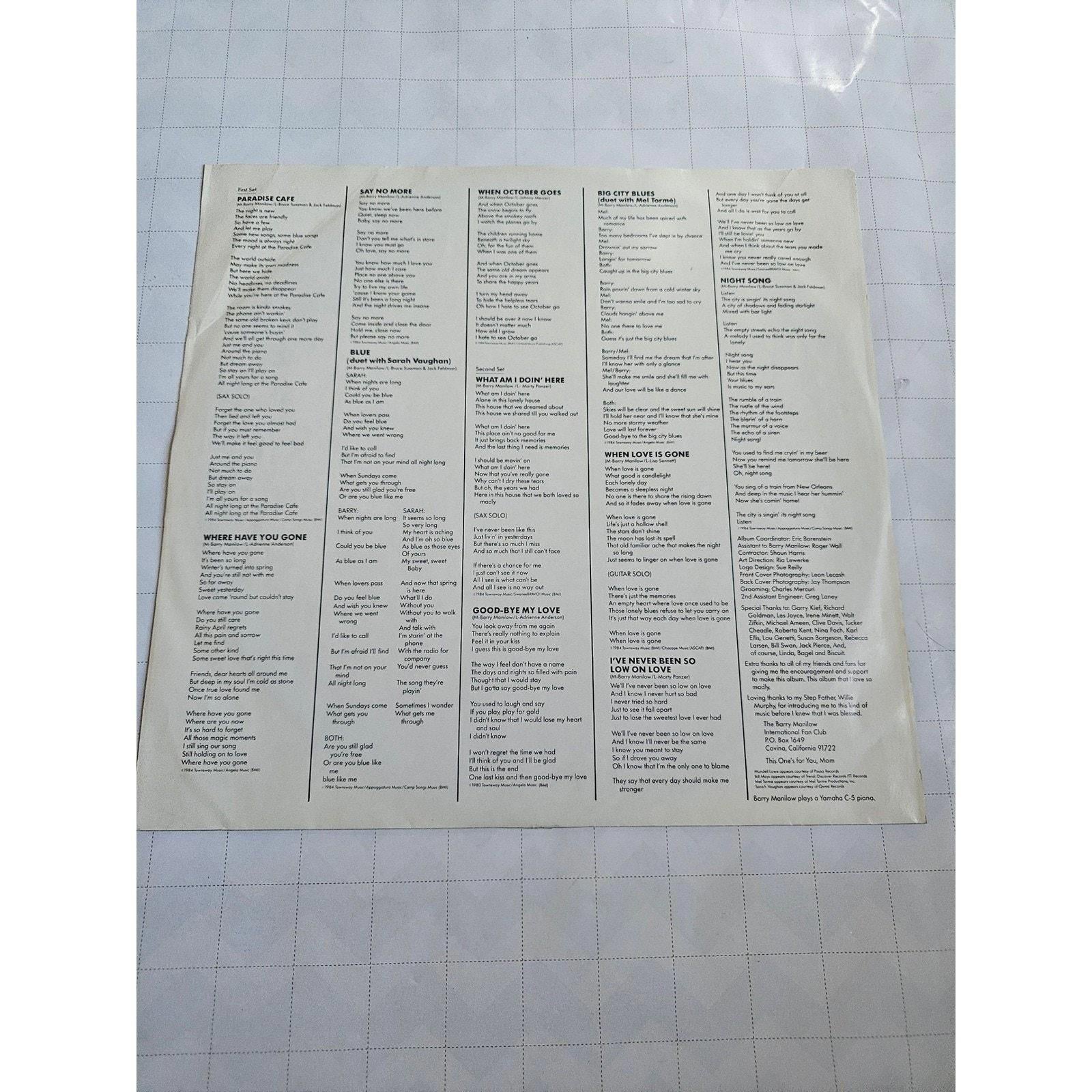 Barry Manilow 2:00 AM Paradise Cafe Vinyl Record LP Arista Records 1984 - good-g-