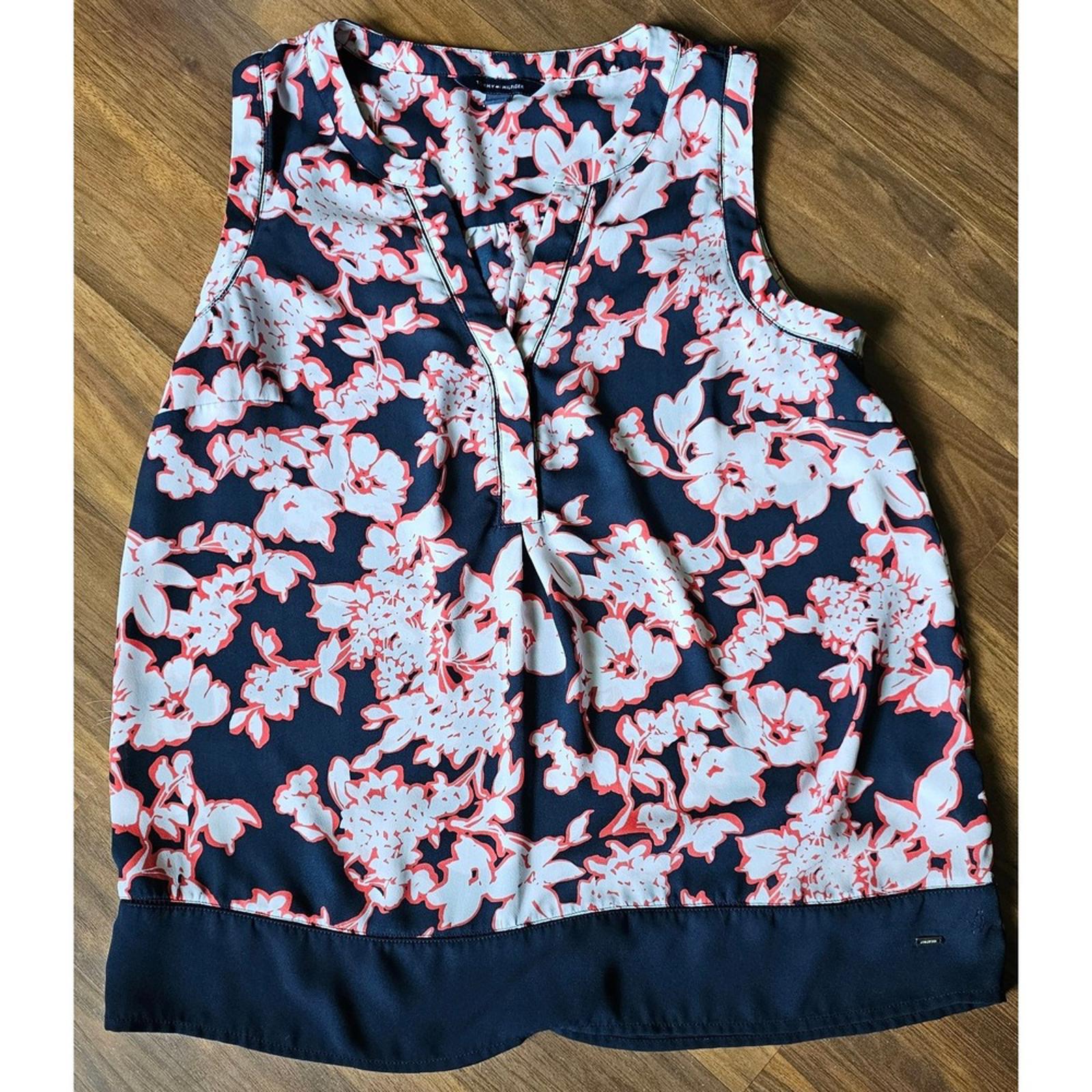Tommy Hilfiger Navy Red White Floral Sleeveless Top M