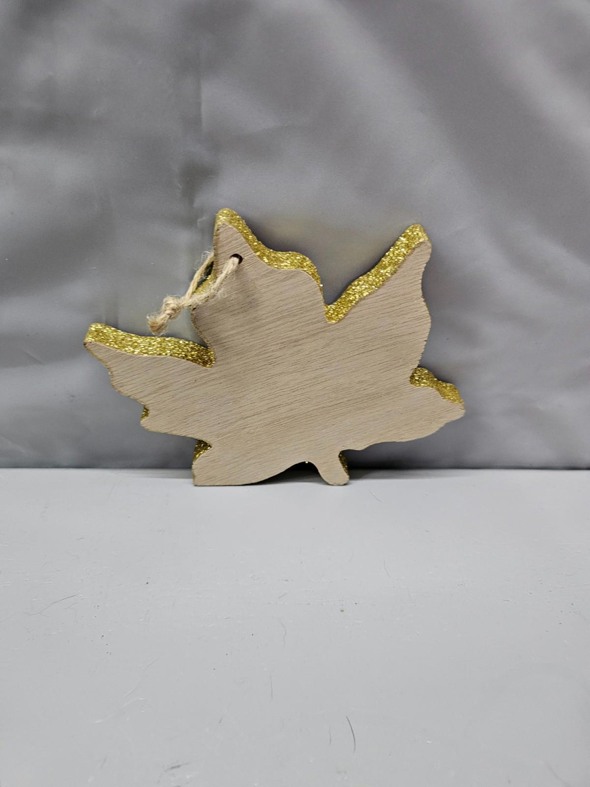 Wooden Maple Leaf Ornament Gold Glitter Edge Fall Hanging Decor