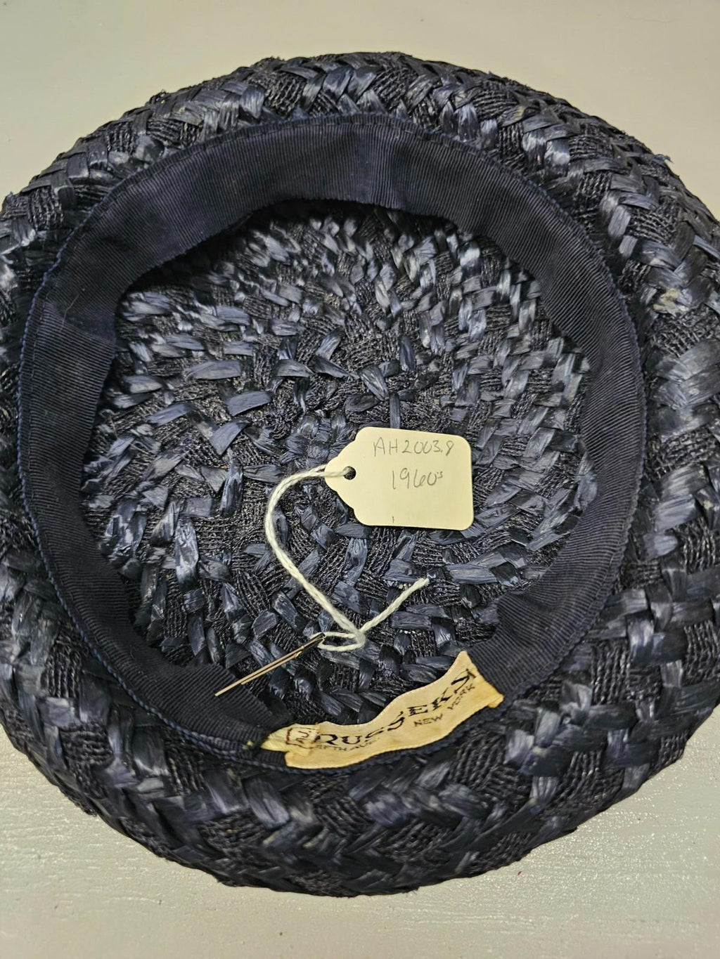 Vintage Russeks Fifth Avenue Navy Straw Hat 1950s Elegant Structured Bri