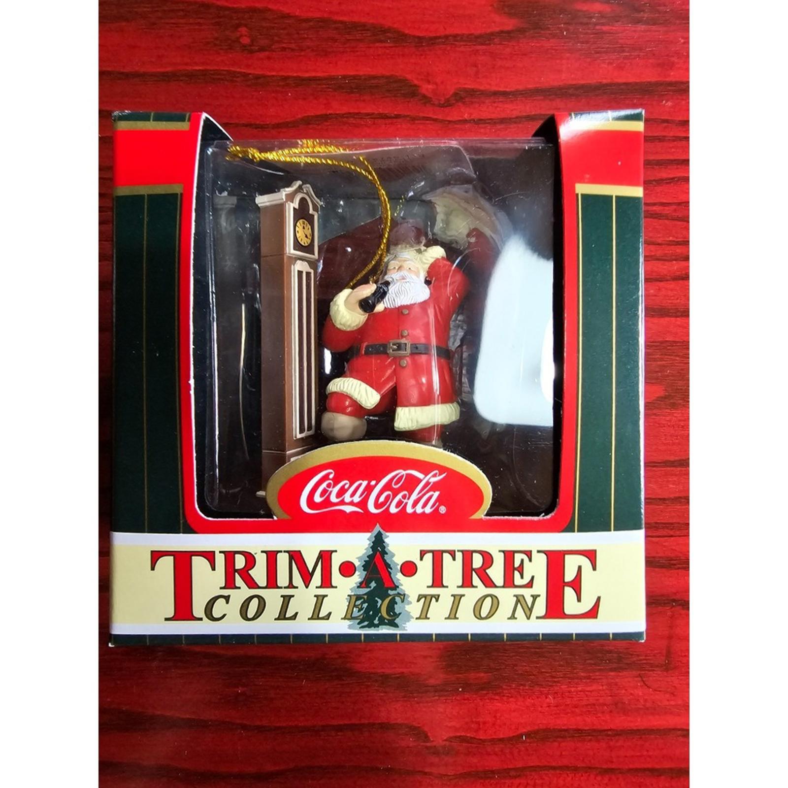 Vintage 1999 Coca Cola Trim A Tree Santa With Clock Ornament In Box