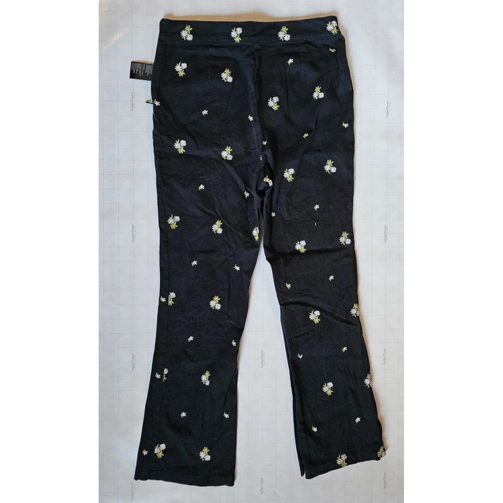 Urban Outfitters Black Floral Embroidered Pants Medium Pull On Flare