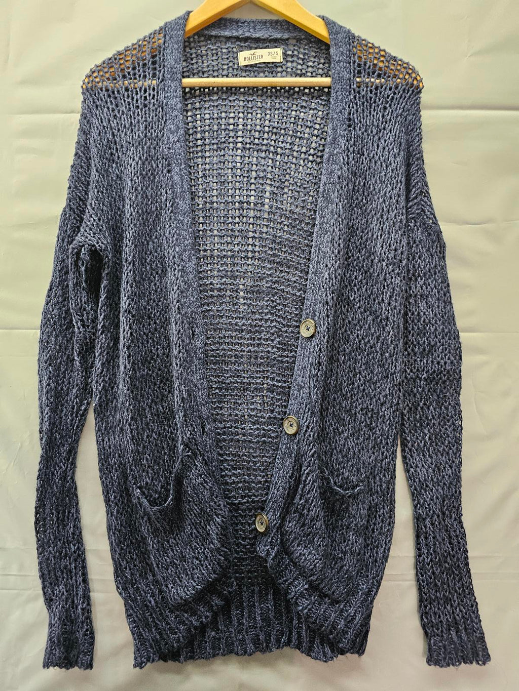 Hollister Navy Blue Open Knit Button Cardigan Sweater Women’s XS/S