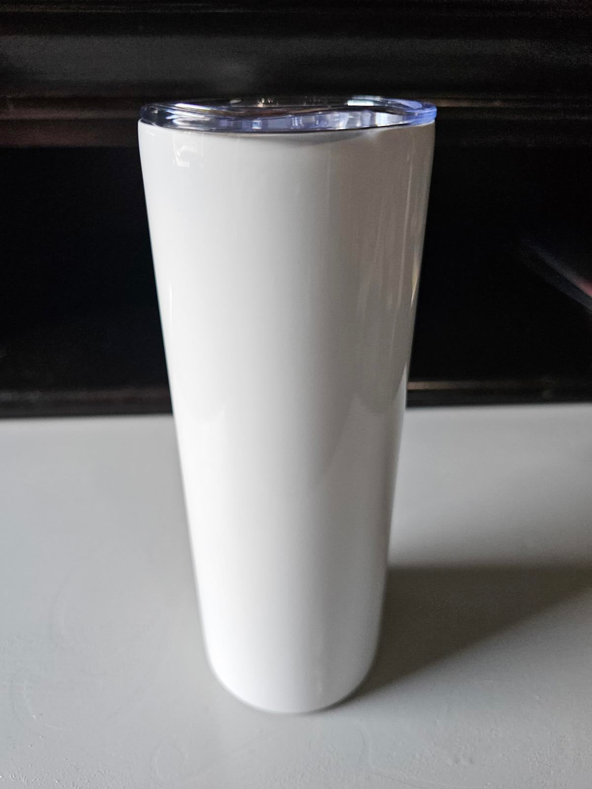 20oz Sublimation Skinny Tumbler – White Stainless Steel with Clear Lid