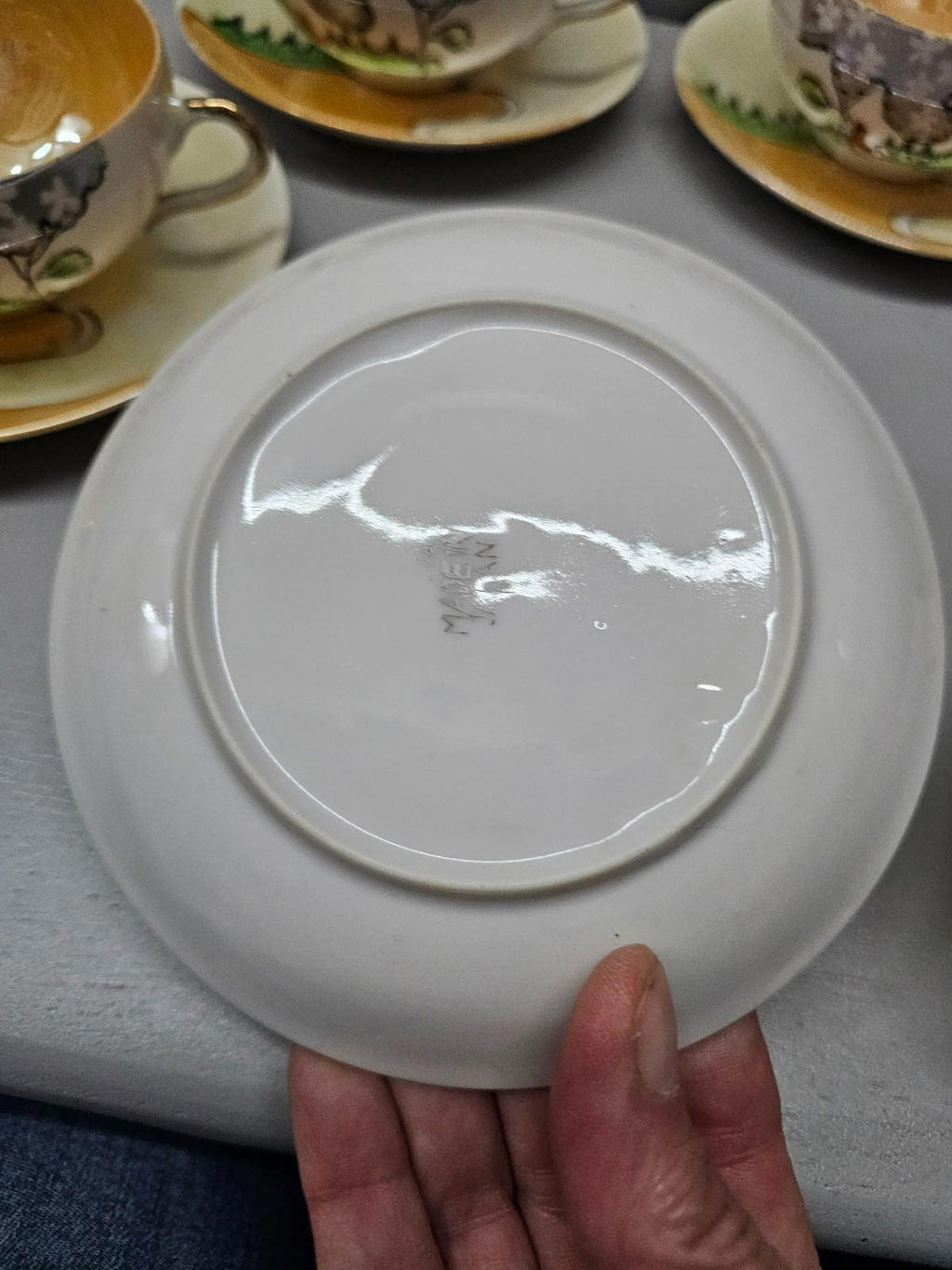 Vintage Hand Painted Japan Teacup Saucer Set of 4 Cottage Scene Nippon