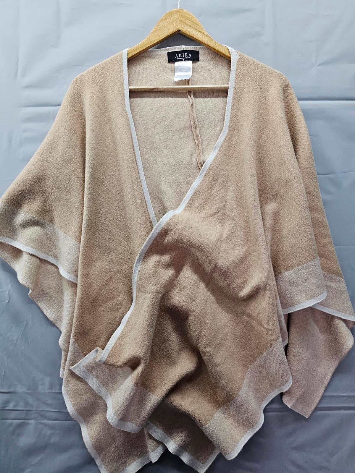AKIRA “Rene” Tan & Cream Open Front Poncho Wrap One Size