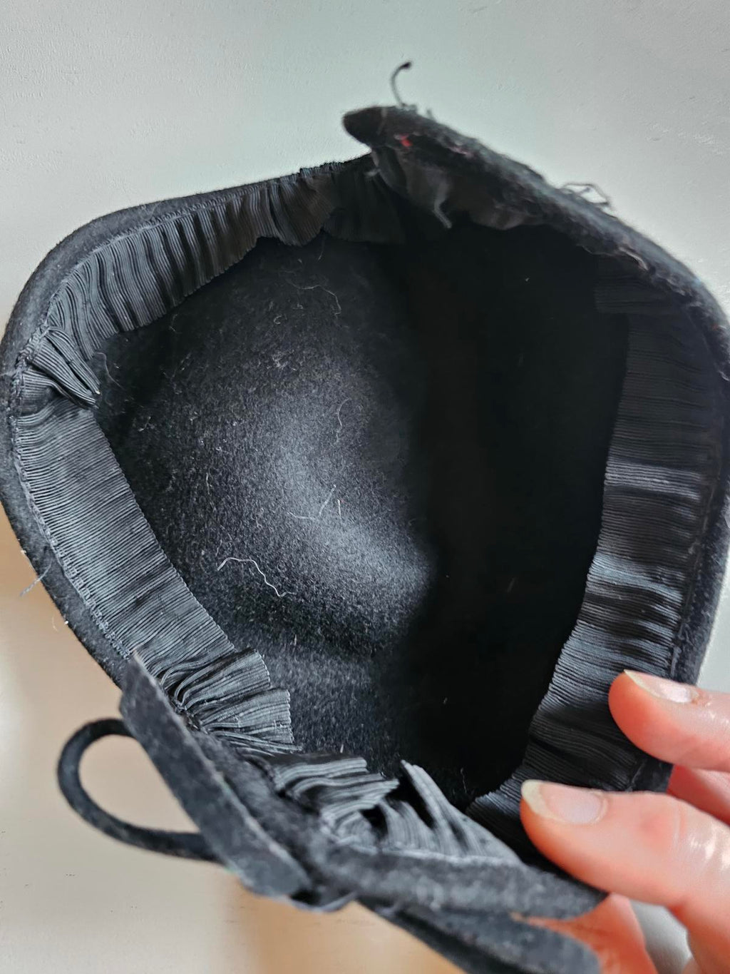 Vintage Black Felt Pillbox Hat with Ribbon Bow 1950s Style Millinery