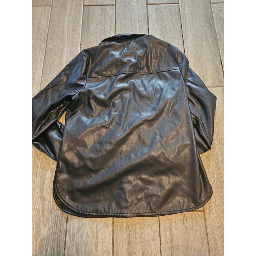 Kensie Jeans Black Faux Leather Button Up Shirt Jacket Women's Medium