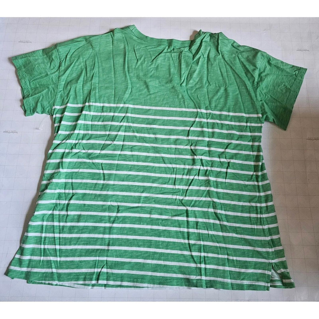 24/7 Green White Striped Short Sleeve T Shirt Women’s XL Casual